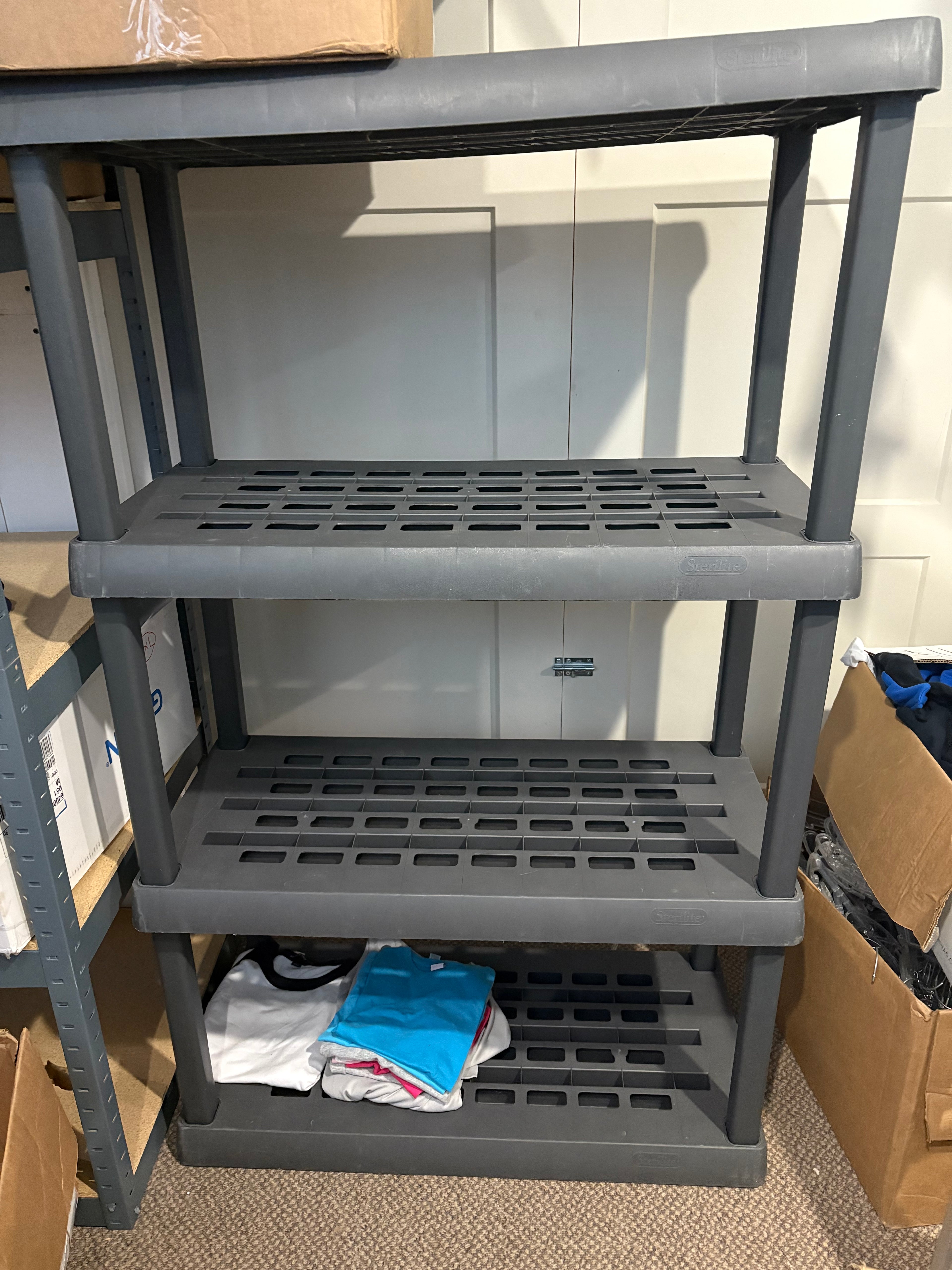 Plastic shelving racks (various colors)