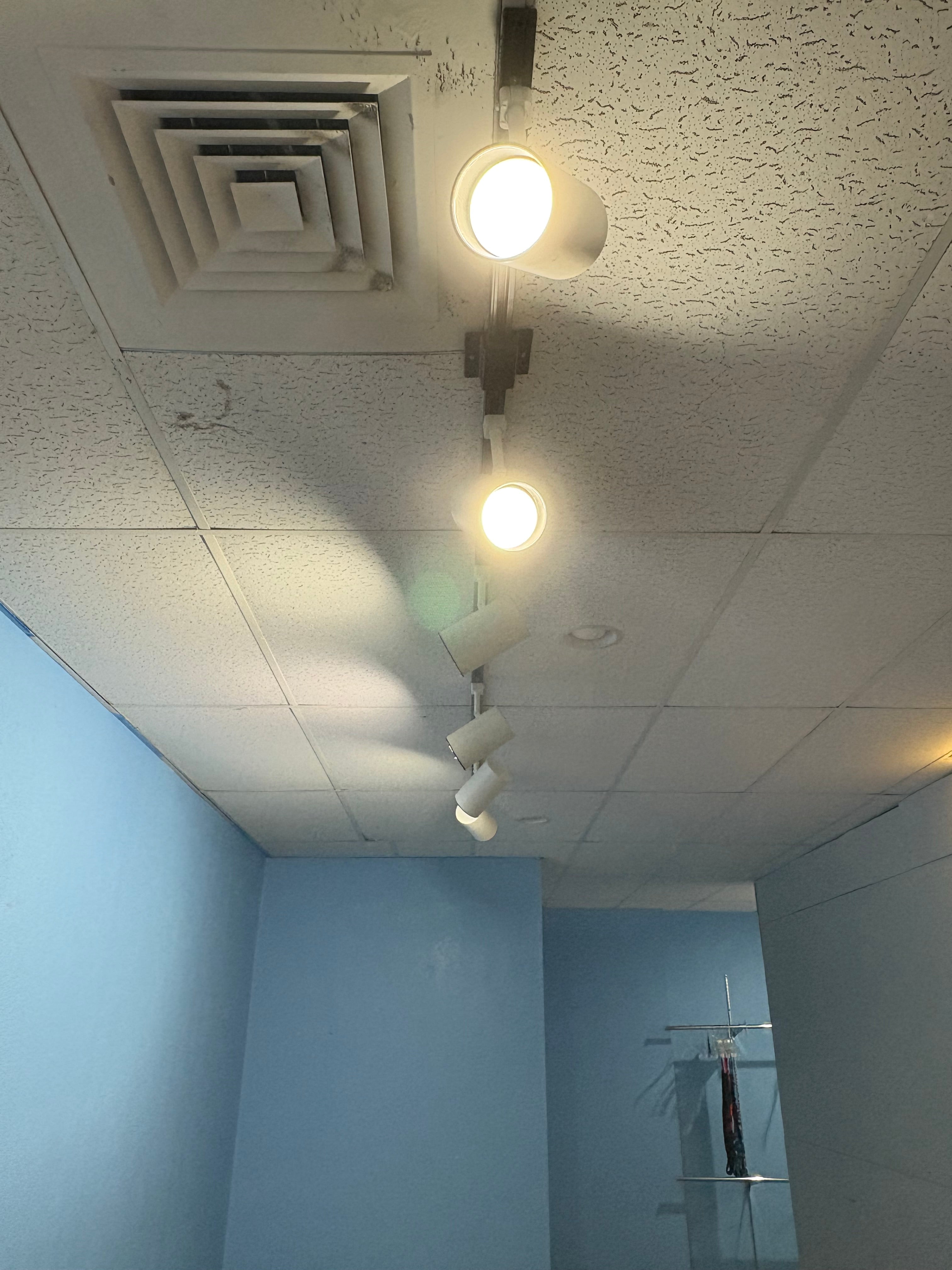 Black Track Lighting System – 9 Lights Total (6 + 3) – Buyer Removes